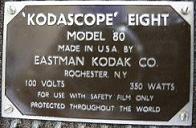 Kodascope 8 model 80; 8mm; plate(2);8% Kodascope 8 model 80; 8mm; plate(2);8%